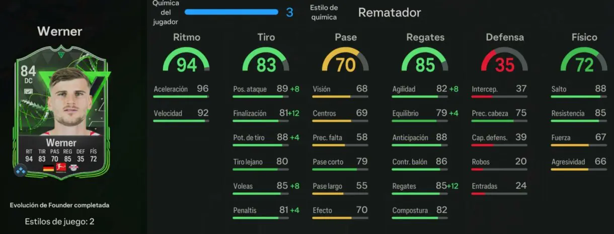 Stats in game Werner Evolución de Founder completada EA Sports FC 24 Ultimate Team