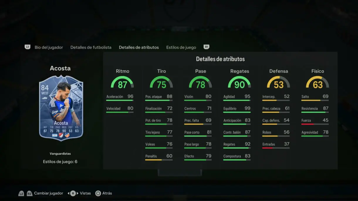 Stats in game Acosta Trailblazers EA Sports FC 24 Ultimate Team