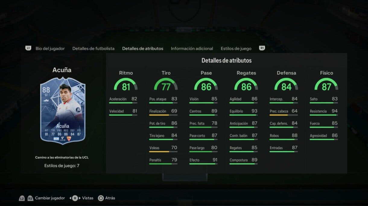Stats in game Acuña RTTK EA Sports FC 24 Ultimate Team