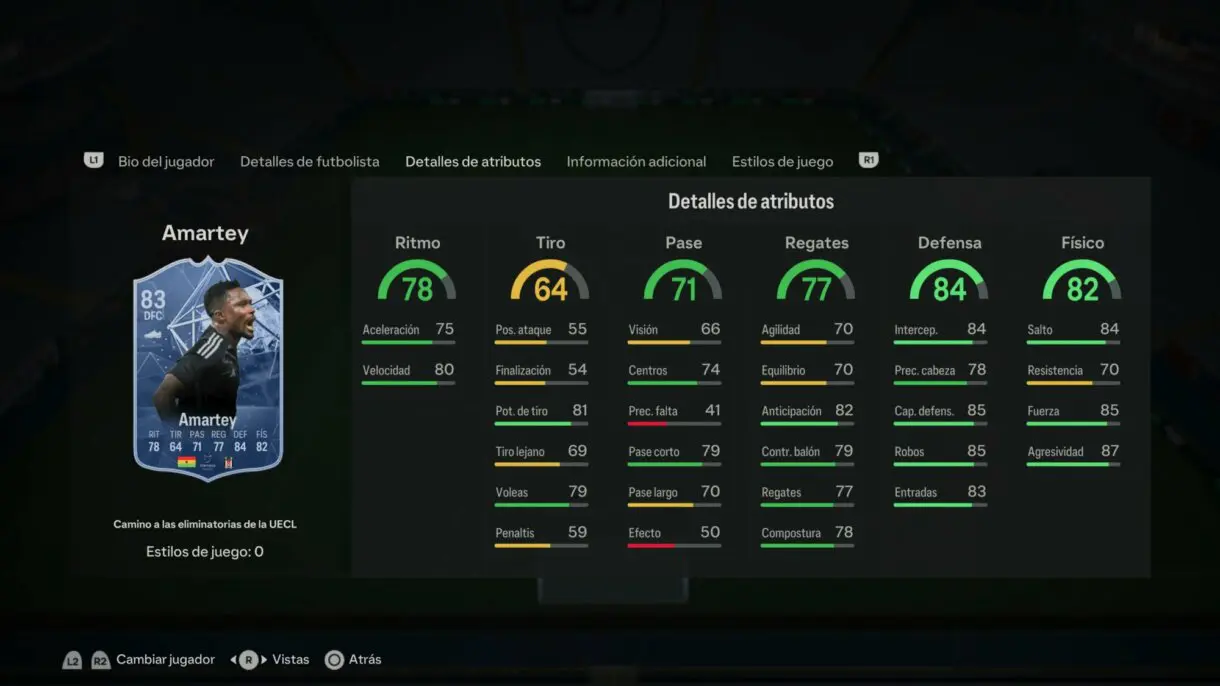 Stats in game Amartey RTTK EA Sports FC 24 Ultimate Team