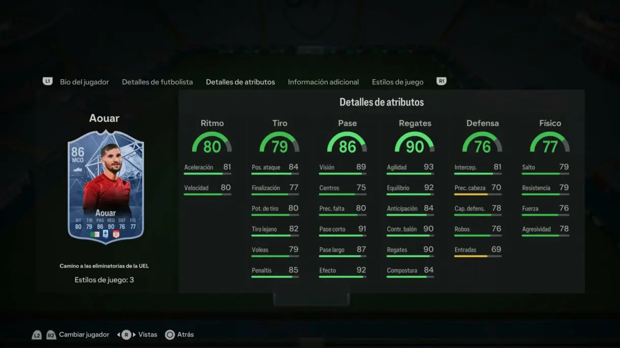 Stats in game Aouar RTTK EA Sports FC 24 Ultimate Team