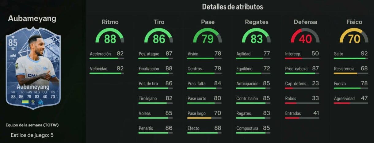 Stats in game Aubameyang IF EA Sports FC 24 Ultimate Team