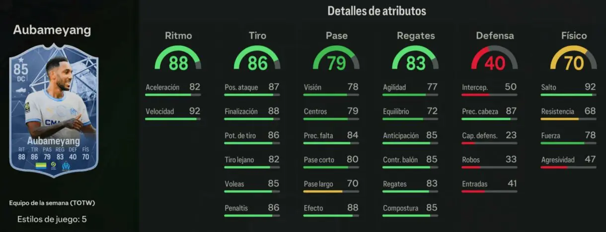 Stats in game Aubameyang IF EA Sports FC 24 Ultimate Team