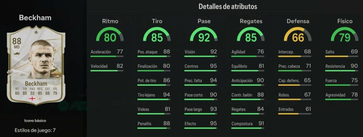 Stats in game Beckham Icono básico EA Sports FC 24 Ultimate Team