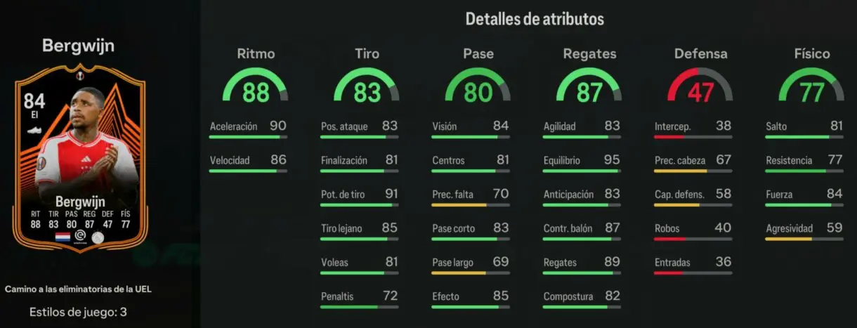 Stats in game Bergwijn RTTK EA Sports FC 24 Ultimate Team