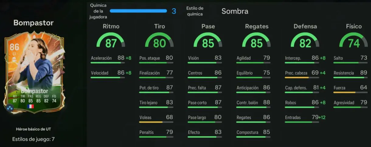 Stats in game Bompastor Héroe básico de UT EA Sports FC 24 Ultimate Team