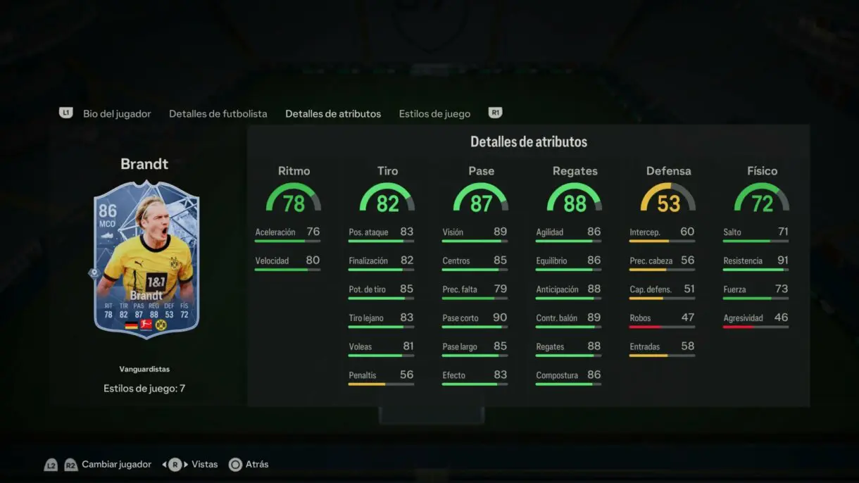 Stats in game Brandt Trailblazers EA Sports FC 24 Ultimate Team