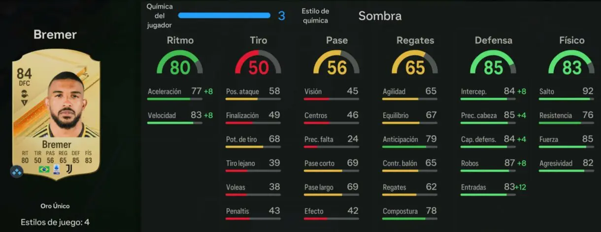 Stats in game Bremer oro EA Sports FC 24 Ultimate Team