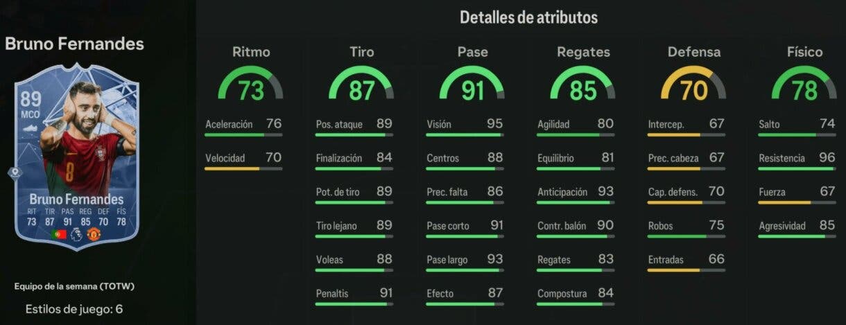 Stats in game Bruno Fernandes IF EA Sports FC 24 Ultimate Team