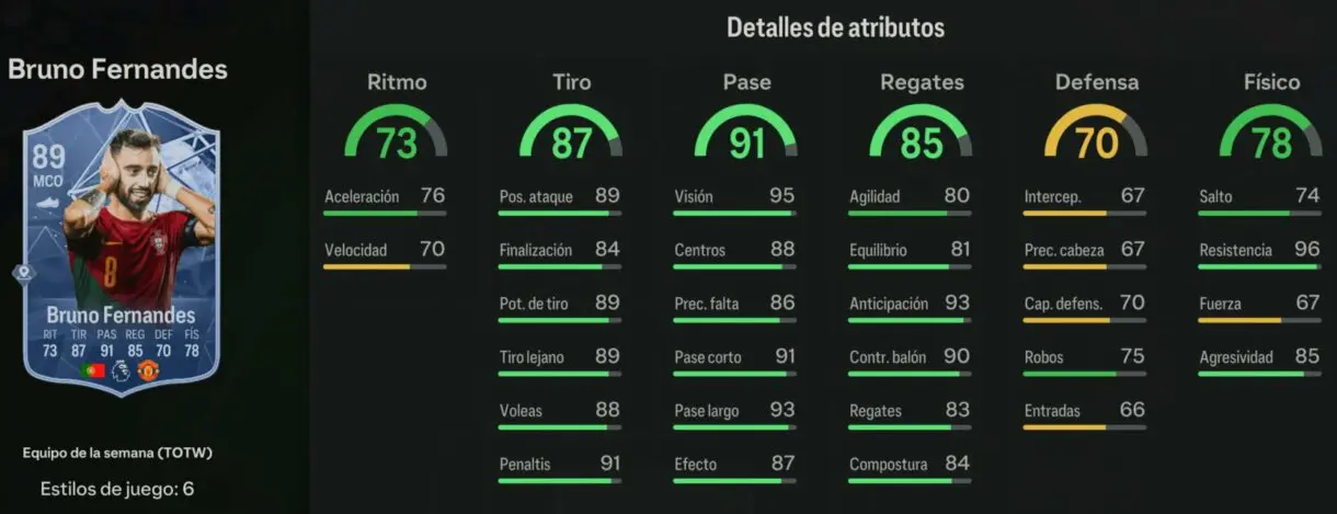 Stats in game Bruno Fernandes IF EA Sports FC 24 Ultimate Team