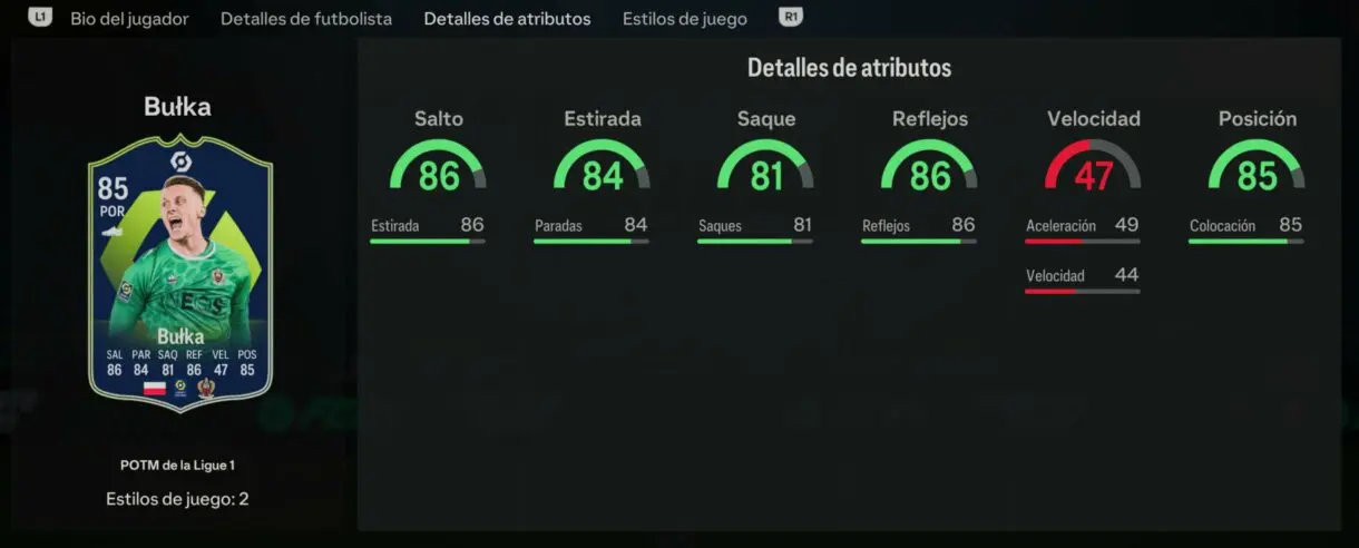 Stats in game Bulka POTM de la Ligue 1 EA Sports FC 24 Ultimate Team