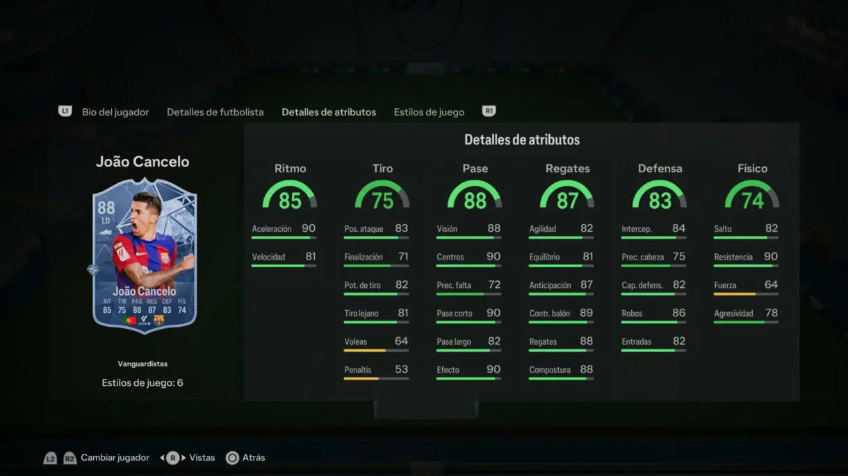 Stats in game Cancelo Trailblazers EA Sports FC 24 Ultimate Team