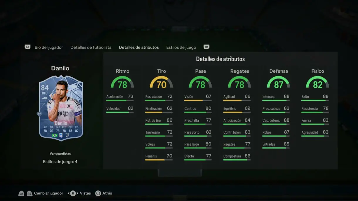 Stats in game Danilo Trailblazers EA Sports FC 24 Ultimate Team
