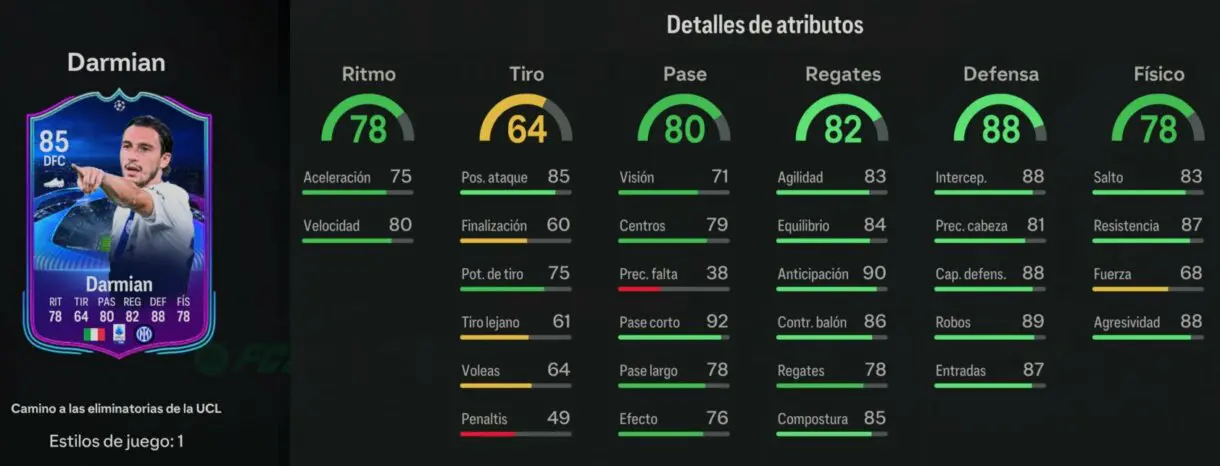 Stats in game Darmian RTTK EA Sports FC 24 Ultimate Team