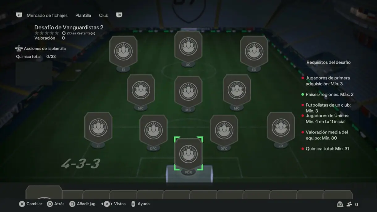Plantilla vacía del SBC Desafío de Vanguardistas 2 EA Sports FC 24 Ultimate Team
