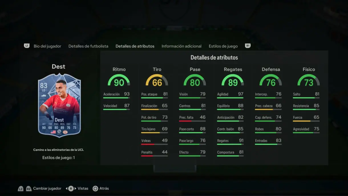 Stats in game Dest RTTK EA Sports FC 24 Ultimate Team