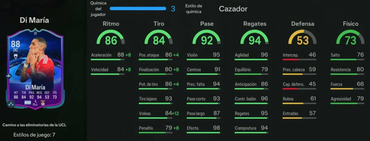 Stats in game Di María RTTK EA Sports FC 24 Ultimate Team