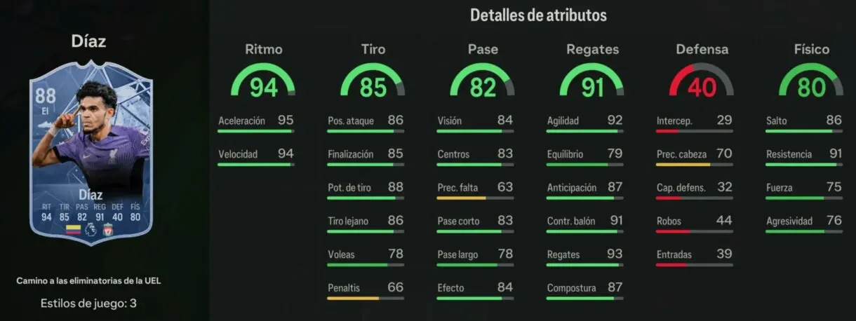 Stats in game Díaz RTTK 88 EA Sports FC 24 Ultimate Team