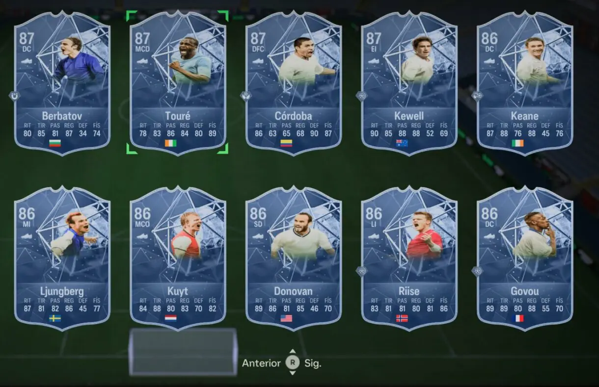 Cartas Héroes conceptuales Berbatov, Touré, Córdoba, Kewell, Keane, Ljungberg, Kuyt, Donovan, Riise y Govou EA Sports FC 24 Ultimate Team