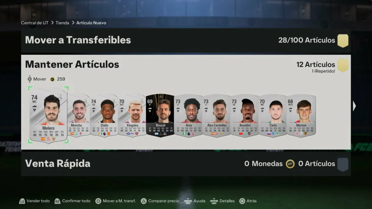 Artículos sin asignar tras abrir Sobre de Jugadores Top Plata EA Sports FC 24 Ultimate Team