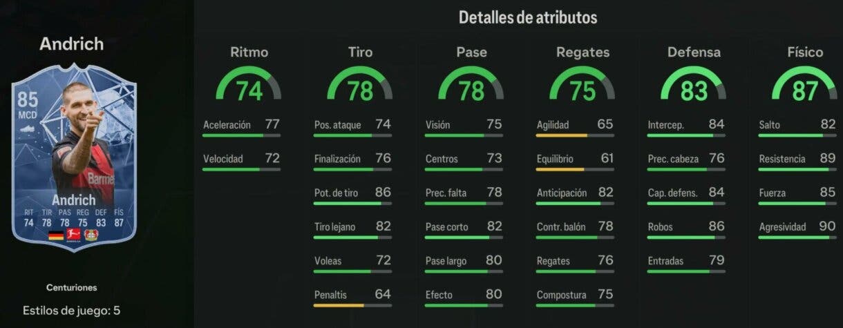 Stats in game Andrich Centuriones EA Sports FC 24 Ultimate Team