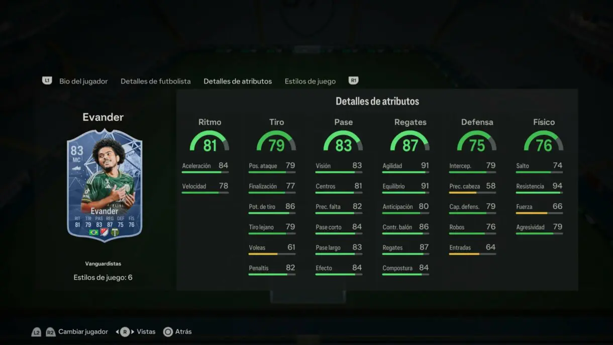 Stats in game Evander Trailblazers EA Sports FC 24 Ultimate Team