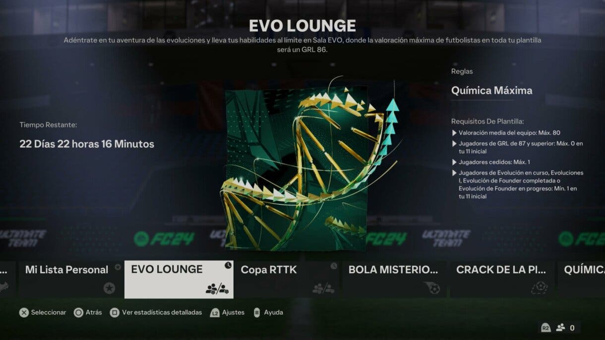 Menú amistosos online con la información general de EVO LOUNGE EA Sports FC 24 Ultimate Team