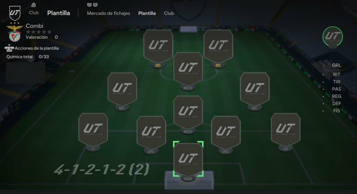Plantillas EA Sports FC 24 Ultimate Team vacía con la formación 4-1-2-1-2 (2)