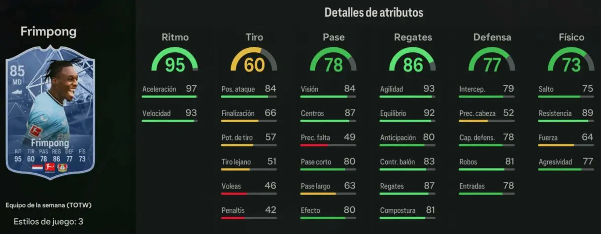 Stats in game Frimpong IF EA Sports FC 24 Ultimate Team