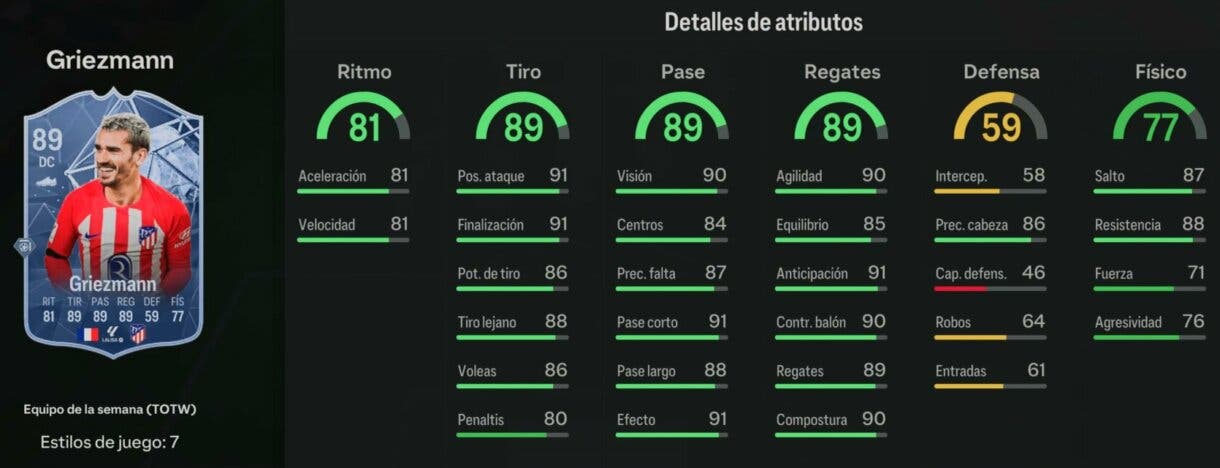 Stats in game Griezmann IF EA Sports FC 24 Ultimate Team
