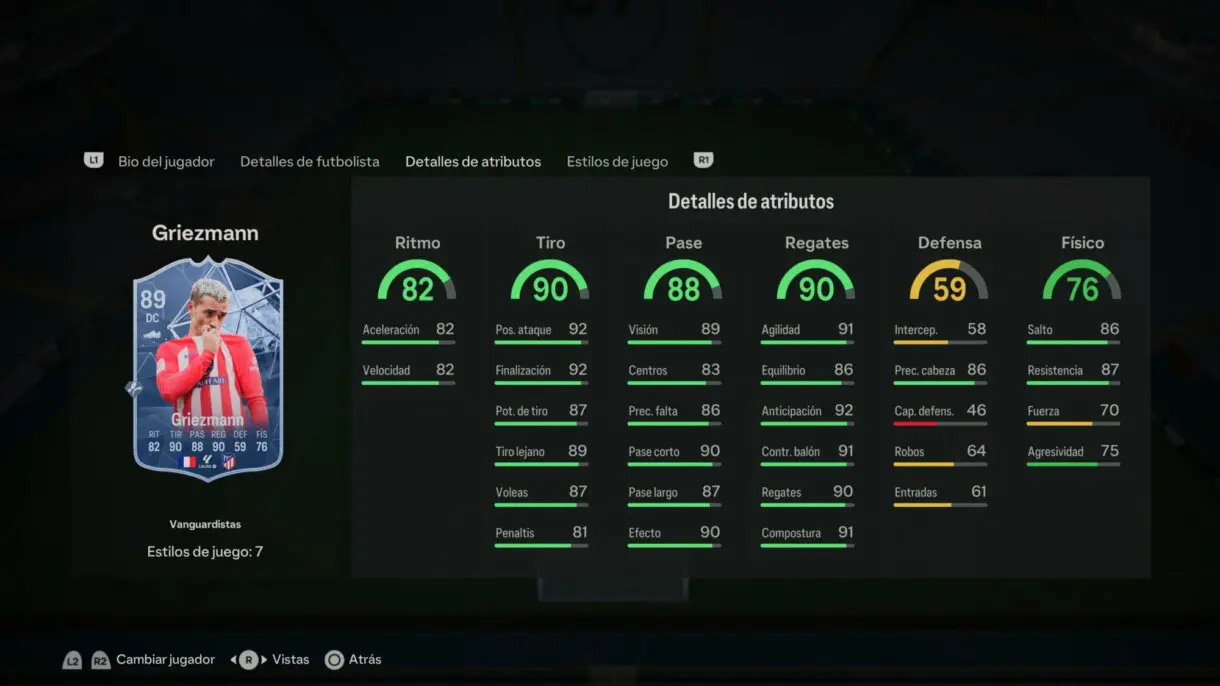 Stats in game Griezmann Trailblazers EA Sports FC 24 Ultimate Team