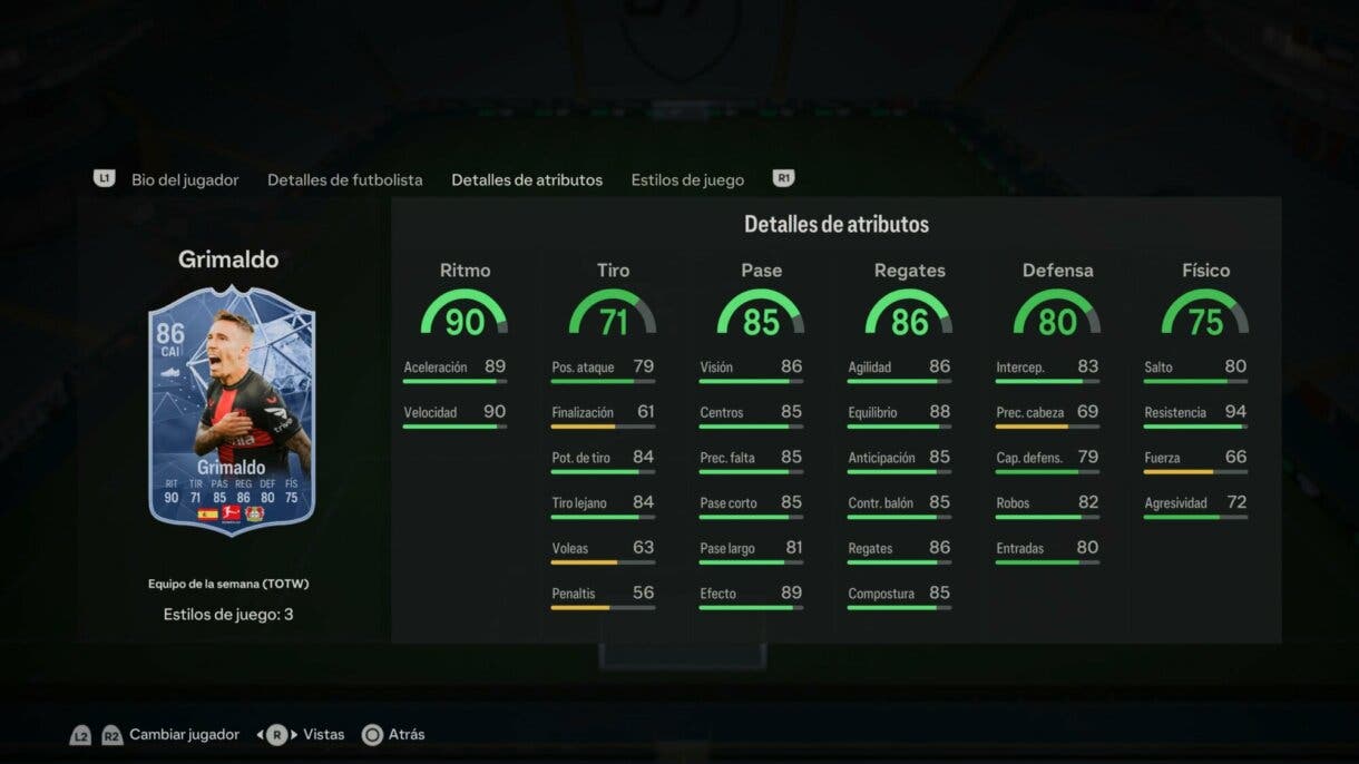 Stats in game Grimaldo IF EA Sports FC 24 Ultimate Team