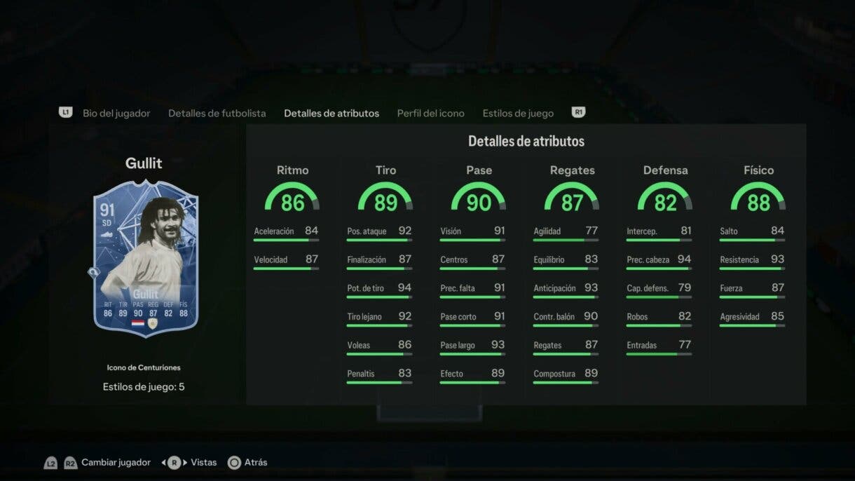 Stats in game Gullit Icono de Centurions EA Sports FC 24 Ultimate Team