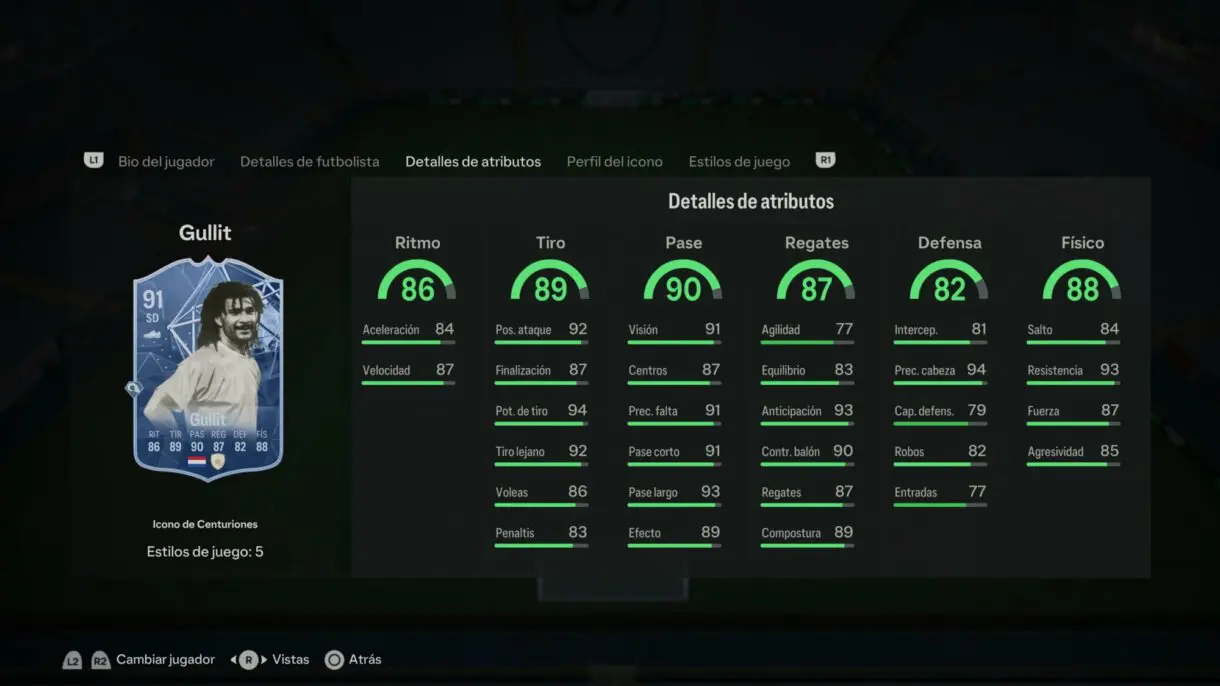 Stats in game Gullit Icono de Centurions EA Sports FC 24 Ultimate Team