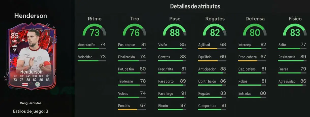 Stats in game Henderson Trailblazers EA Sports FC 24 Ultimate Team