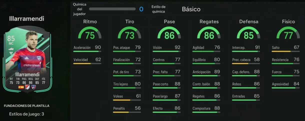 Stats in game Illarramendi Fundaciones de plantilla EA Sports FC 24 Ultimate Team