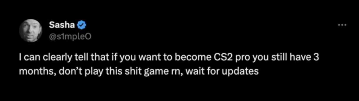 Tweet de s1mple sobre Counter Strike 2