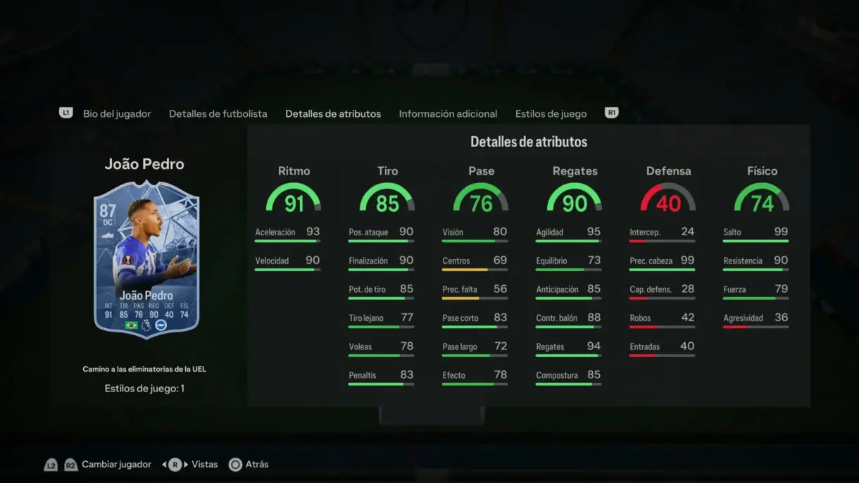 Stats in game Joao Pedro RTTK EA Sports FC 24 Ultimate Team