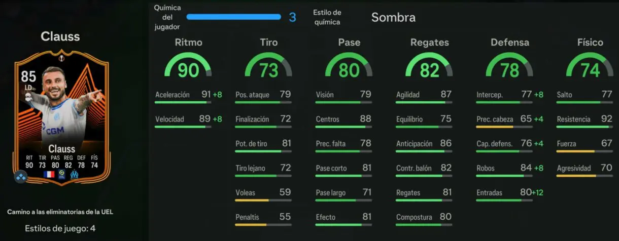 Stats in game Jonathan Clauss RTTK EA Sports FC 24 Ultimate Team