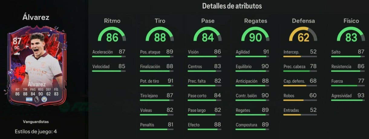 Stats in game Julián Álvarez Trailblazers EA Sports FC 24 Ultimate Team