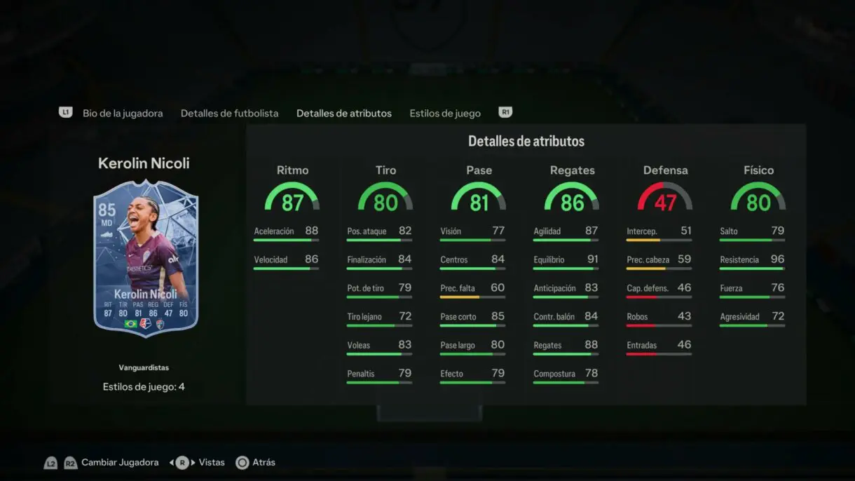 Stats in game Kerolin Nicoli Trailblazers EA Sports FC 24 Ultimate Team