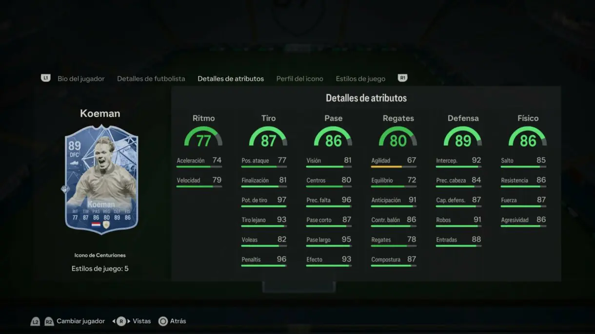 Stats in game Koeman Icono de Centurions EA Sports FC 24 Ultimate Team