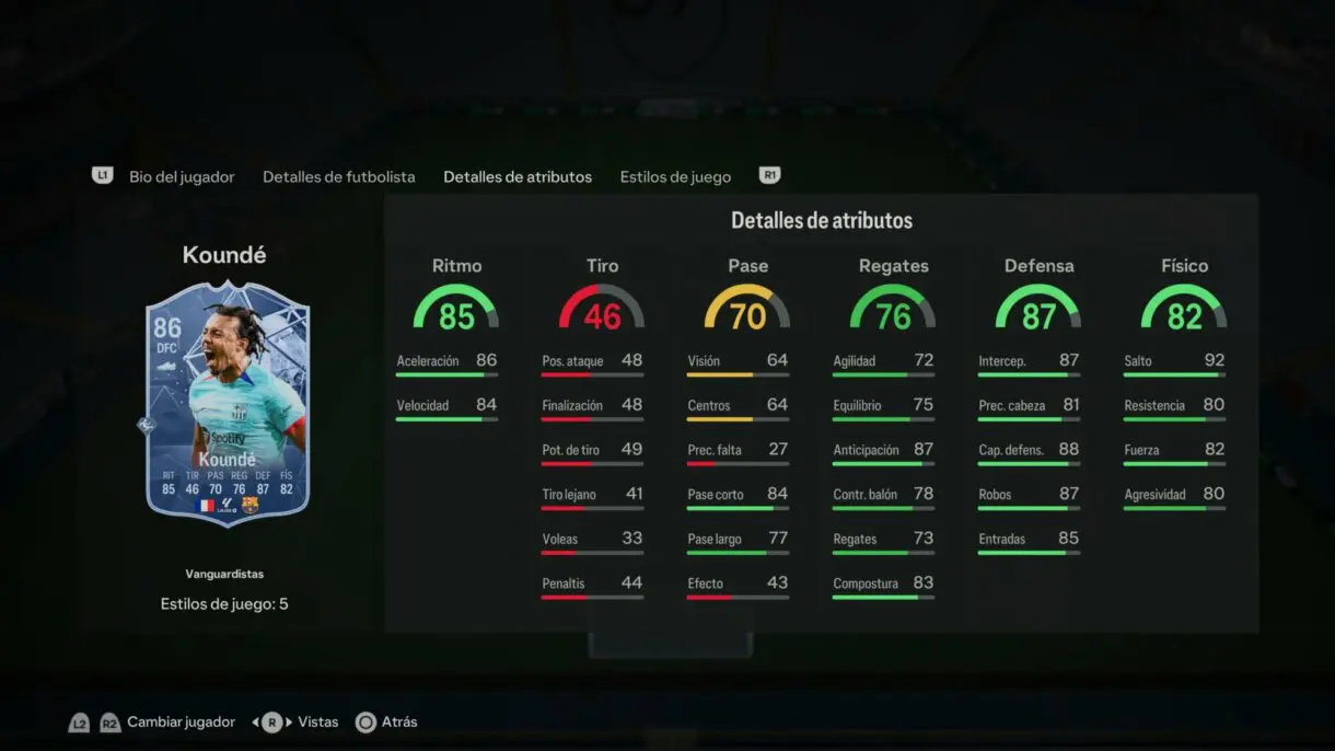 Stats in game Koundé Trailblazers EA Sports FC 24 Ultimate Team