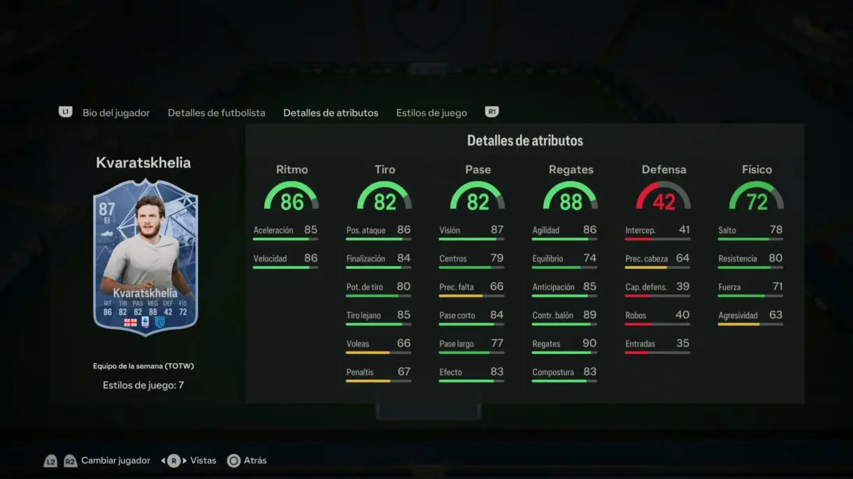 Stats in game Kvaratskhelia IF EA Sports FC 24 Ultimate Team