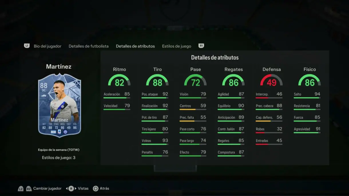 Stats in game Lautaro Martínez IF EA Sports FC 24 Ultimate Team