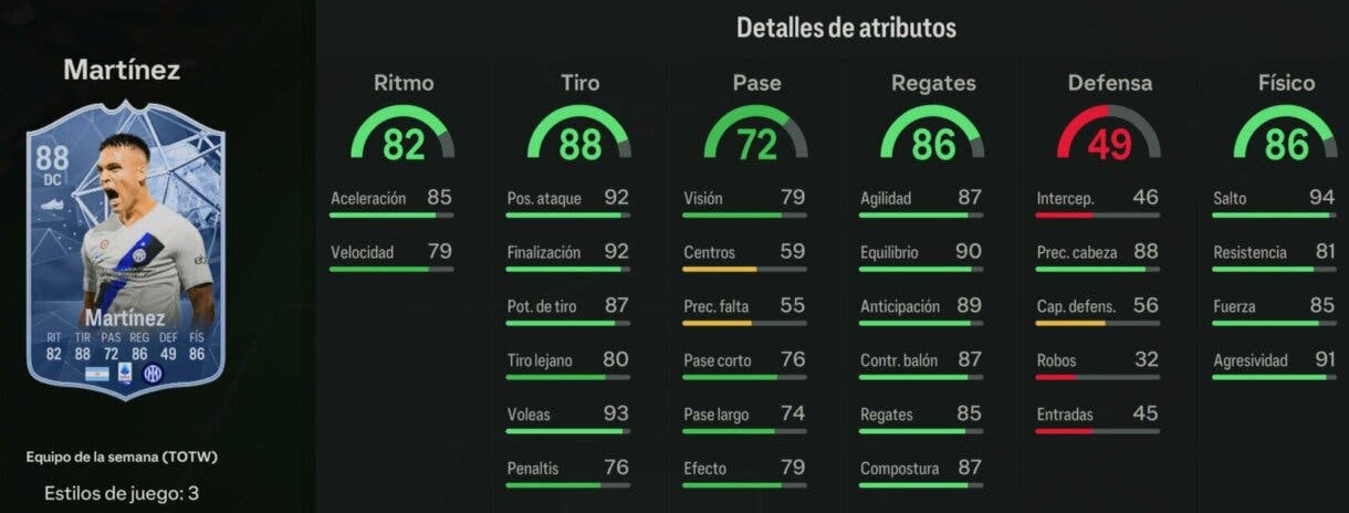 Stats in game Lautaro Martínez IF EA Sports FC 24 Ultimate Team