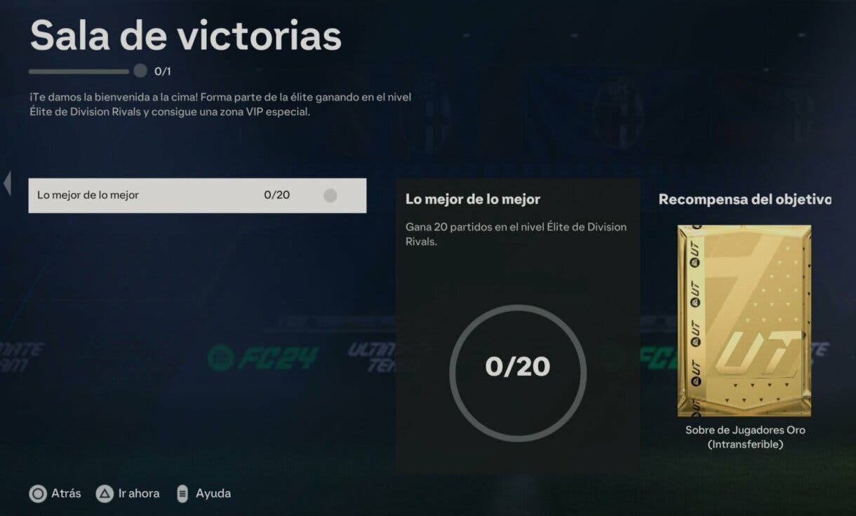 Objetivo Sala de victorias mostrando la descripción de Lo mejor de lo mejor EA Sports FC 24 Ultimate Team