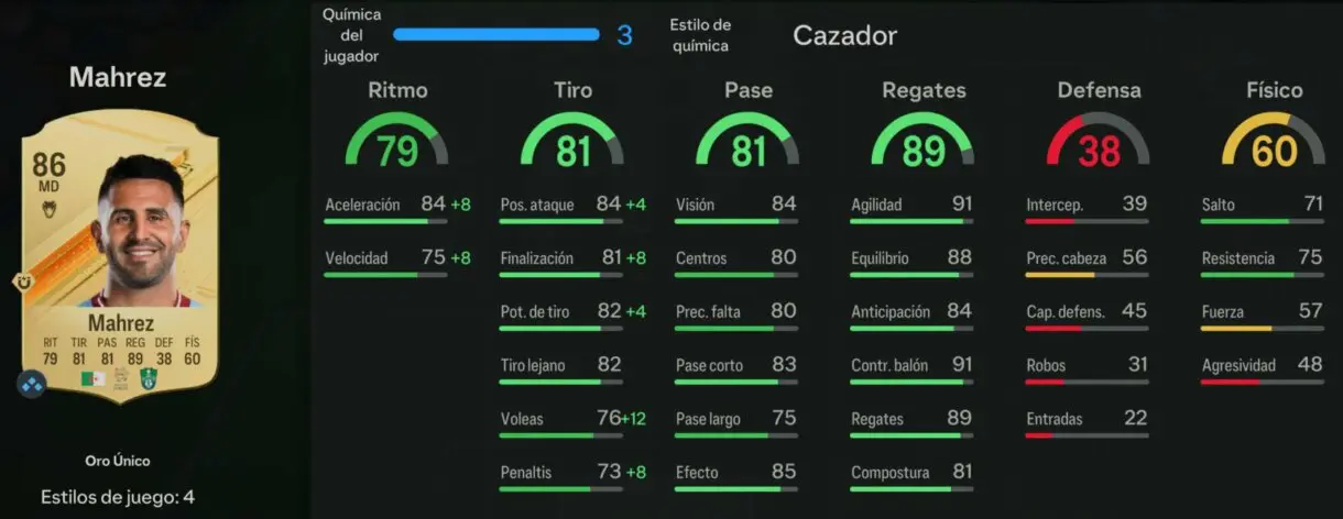 Stats in game Mahrez oro EA Sports FC 24 Ultimate Team