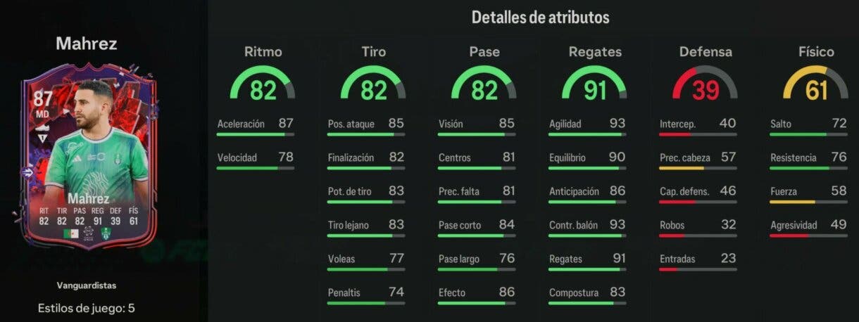 Stats in game Mahrez Trailblazers EA Sports FC 24 Ultimate Team