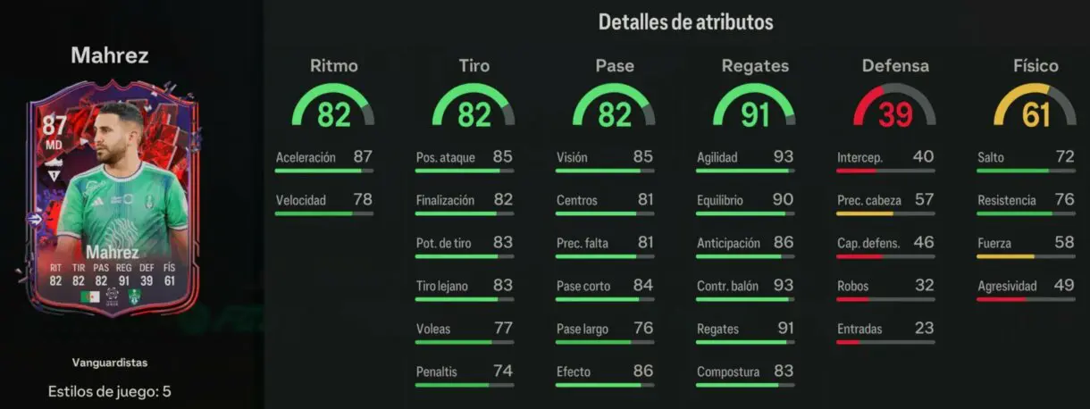 Stats in game Mahrez Trailblazers EA Sports FC 24 Ultimate Team